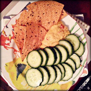fandom5 snacks while blogging cucumber and hummus