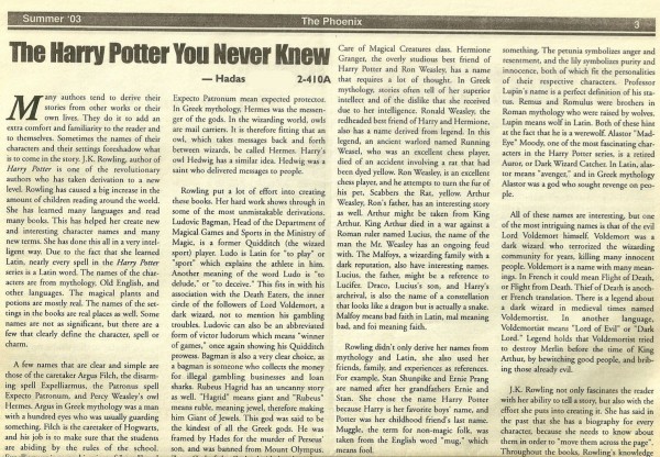 Harry Potter Phoenix Article High School