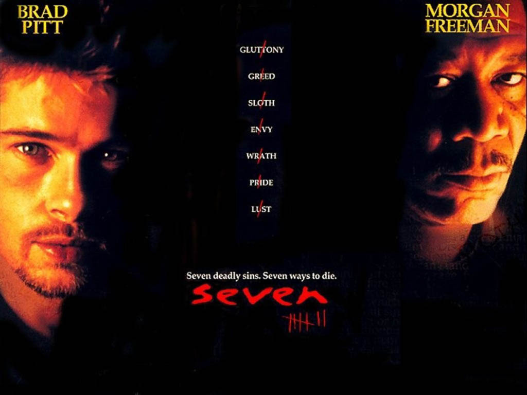 seven movie poster brad pitt morgan freeman kevin spacey gwyneth paltro se7en